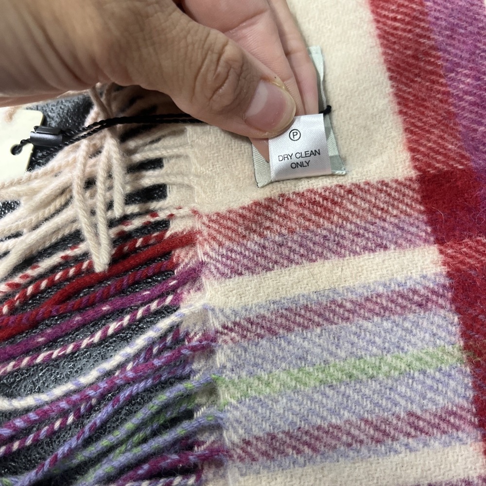 Blarney Woollen Mills Scarf Unisex OS Ivory Plaid 100% Lambswool Made in Ireland - Picture 3 of 5
